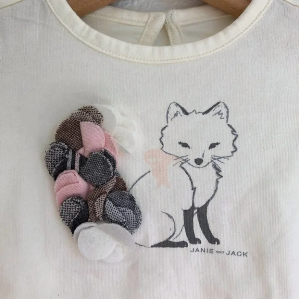 NWOT Janie and Jack shirt long sleeve ivory‎ with 3D fox size 6-12 months